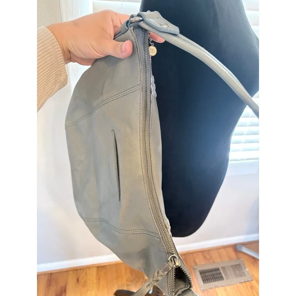 The Sak Sequoia Leather Hobo Bag in Dusty Blue Crochet
